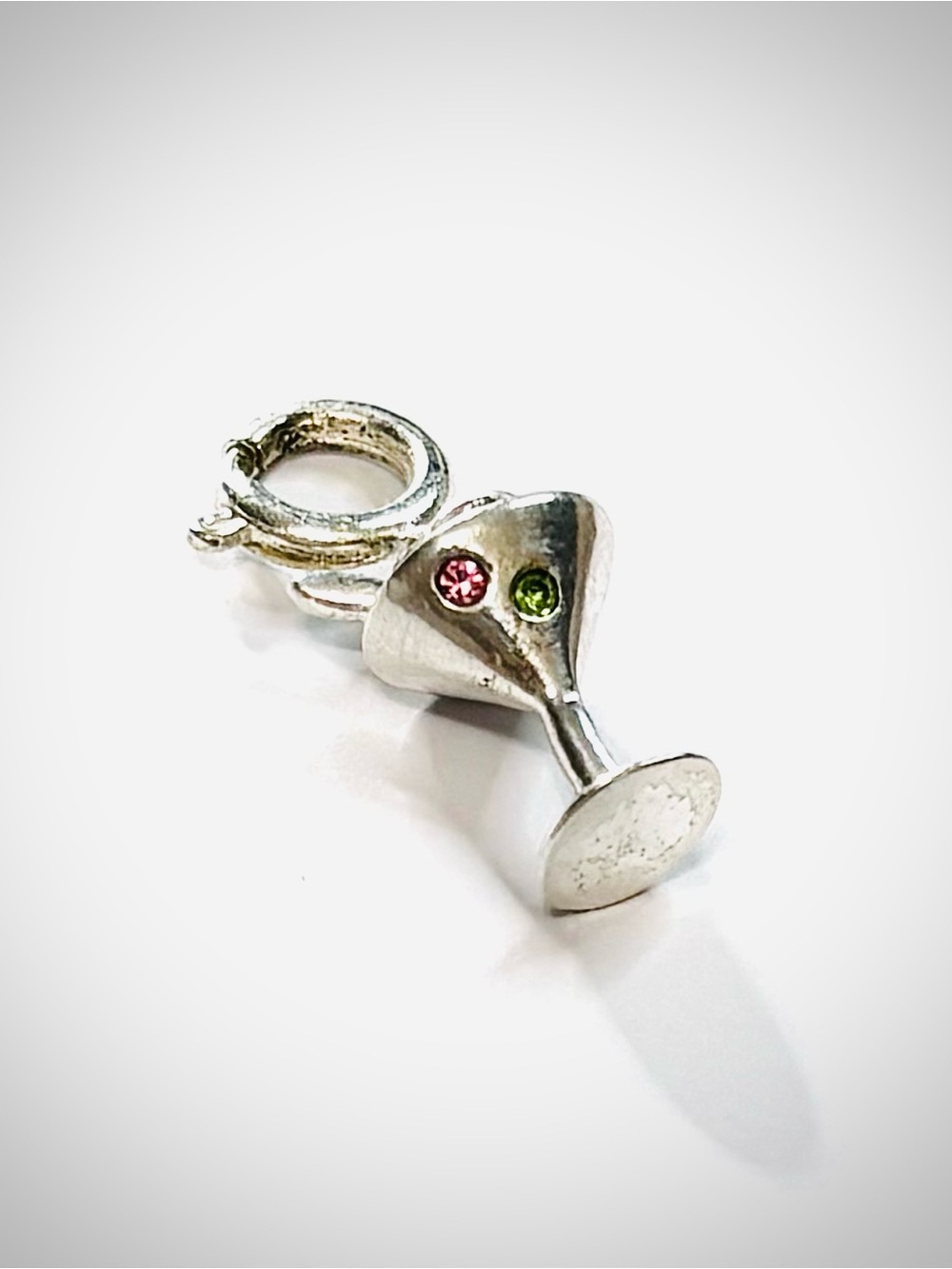 Silver Martini Charm Pendant with Pink and Green Stones